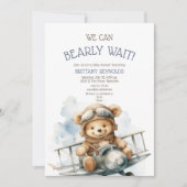 Bearly Wait Airplane Blue Baby Dusche Einladung (Vorderseite)