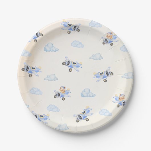 Bearly Wait Baby Shower Flying Bear & Cloud  Pappteller (Vorderseite)