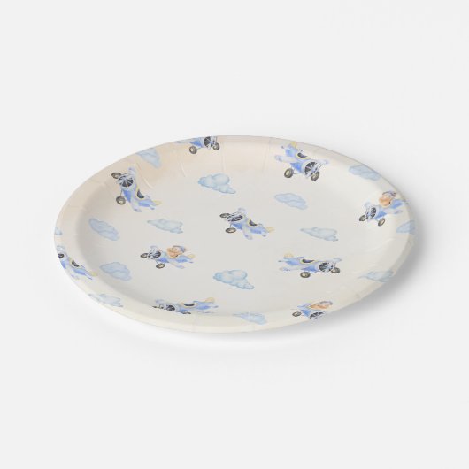 Bearly Wait Baby Shower Flying Bear & Cloud Pappteller (Schrägansicht)