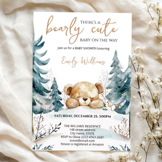 Bearly Wait Baby Shower Invitation | Woodland Bear Einladung