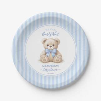 Bearly Wait Baby Shower Teddy Bear & Blue Stripes  Pappteller