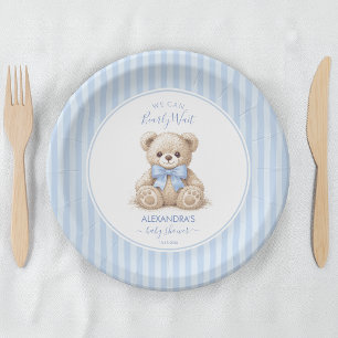 Bearly Wait Baby Shower Teddybär & Blaue Streifen Pappteller