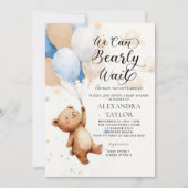 Bearly Wait Balloons Watercolor Baby Boy Dusche Einladung (Vorderseite)