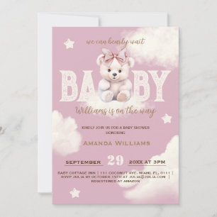 Bearly Wait Bär Bogen Baby Mädchen Shower Einladun Einladung