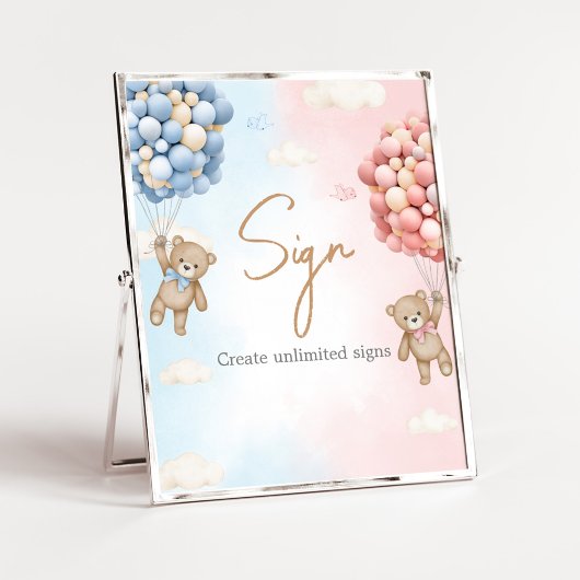 Bearly Wait Bear Balloon Gender Reveal Sign Poster