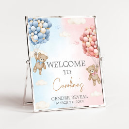 Bearly Wait BearBalloon Gender Reveal Welcome Sign Poster