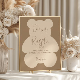 Bearly Wait Beige Baby Shower Diaper Raffle Poster
