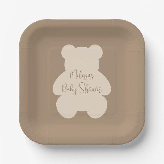 Bearly Wait Beige Teddy Bear Baby Shower Pappteller (Vorderseite)