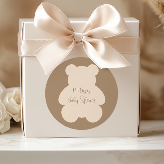 Bearly Wait Beige Teddy Bear Baby Shower Runder Aufkleber