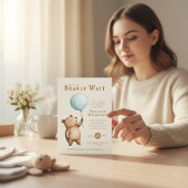 Bearly Wait blue Balloon Baby Shower QR Code Einladung