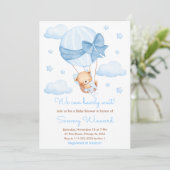 Bearly Wait Blue Balloon Boy Baby Dusche Einladung (Stehend Vorderseite)