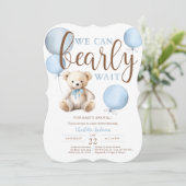 Bearly Wait Blue Balloon Teddy Bear Baby Dusche Einladung (Stehend Vorderseite)
