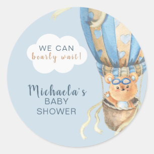 Bearly Wait Blue Boy Baby Dusche Runder Aufkleber
