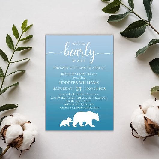 Bearly Wait Blue Gradient Baby Dusche Einladung