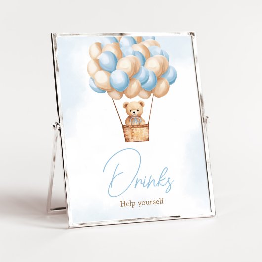 Bearly Wait Blue Hot Air Ballon Baby Drinks Poster