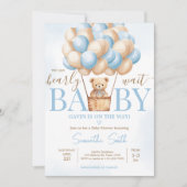 Bearly Wait Blue Hot Air Ballon Babydusche Einladung (Vorderseite)
