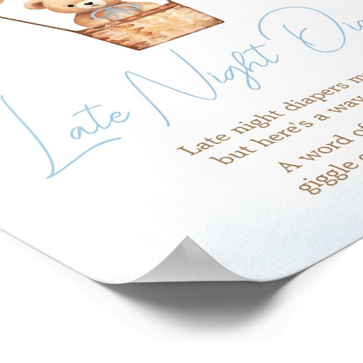 Bearly Wait Blue HotAir Ballon Spate Night Diapers Poster (Ecke)