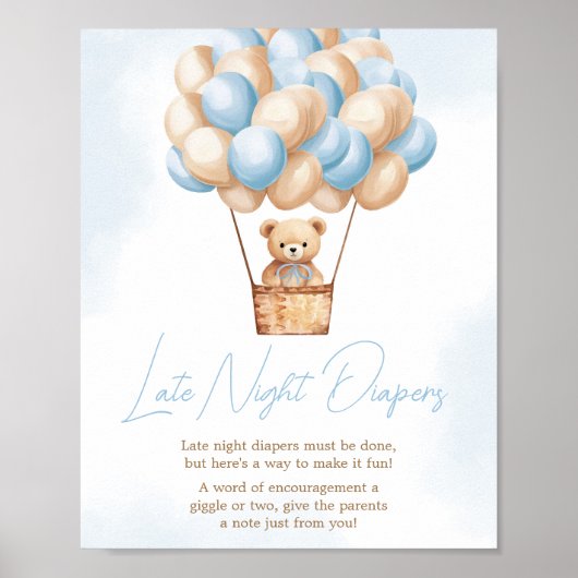 Bearly Wait Blue HotAir Ballon Spate Night Diapers Poster (Vorne)
