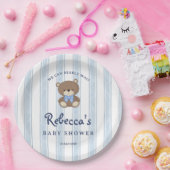 Bearly wait blue Retro Streifen Vintage Babydusche Pappteller (Party)