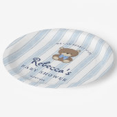 Bearly wait blue Retro Streifen Vintage Babydusche Pappteller (Schrägansicht)