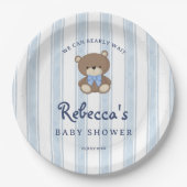 Bearly wait blue Retro Streifen Vintage Babydusche Pappteller (Vorderseite)