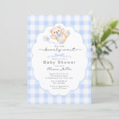 Bearly Wait Blue Teddy Bear Baby Shower Invite Einladung (Stehend Vorderseite)