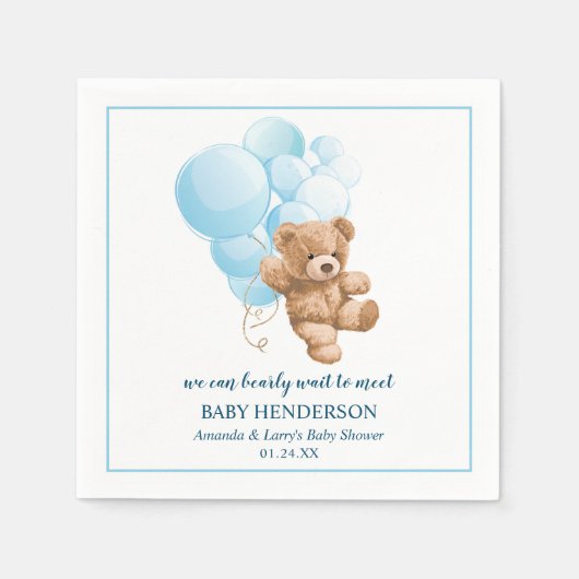 Bearly Wait Blue Teddy Bear Napkins Serviette (Vorderseite)
