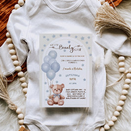 Bearly Wait Blue Vintag Baby Boy Dusche Einladung