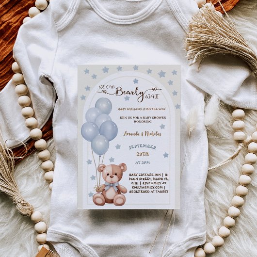 Bearly Wait Blue Vintag Baby Boy Dusche Einladung