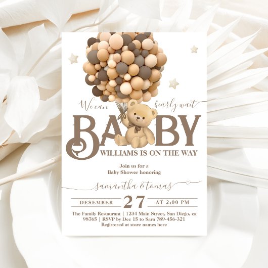 Bearly Wait Boho Ballon Neutral Baby Dusche Einladung