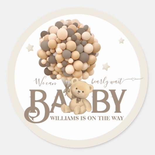 Bearly Wait Boho Ballon Neutral Baby Dusche Runder Aufkleber (Vorderseite)