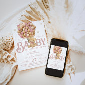 Bearly Wait Boho Pink Balloon Baby Girl Dusche Einladung