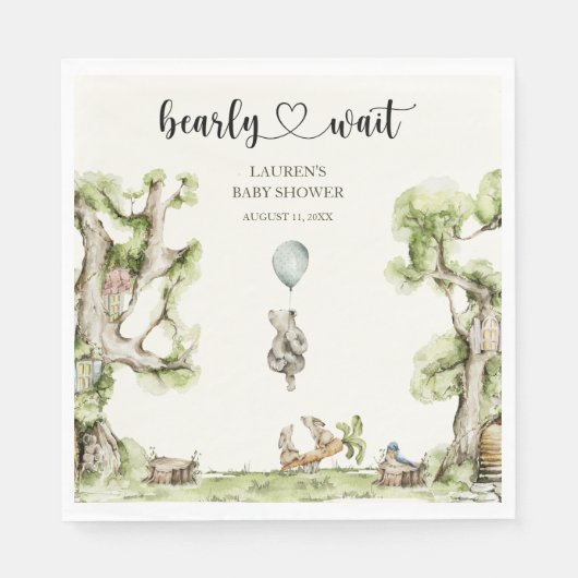 Bearly Wait Boy Baby Shower Woodland Serviette (Vorderseite)