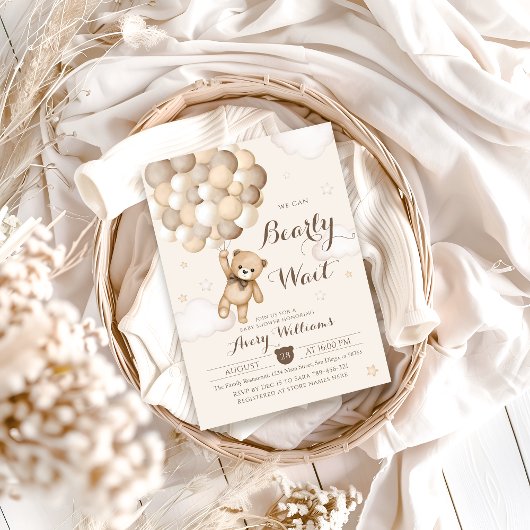 Bearly Wait Brown Bear Balloon Baby Dusche Einladung