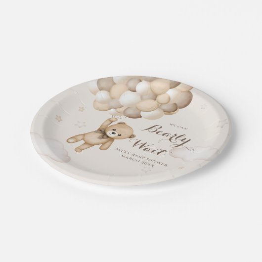 Bearly Wait Brown Bear Balloon Baby Dusche Pappteller (Schrägansicht)