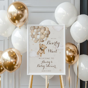 Bearly Wait Brown Bear Balloon Baby Dusche Poster