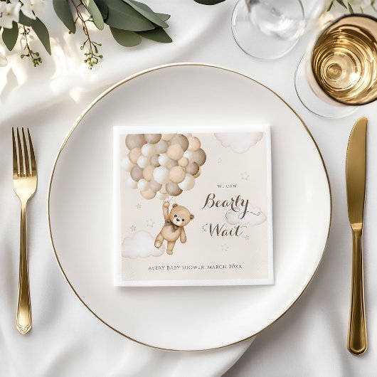 Bearly Wait Brown Bear Balloon Baby Dusche Serviette