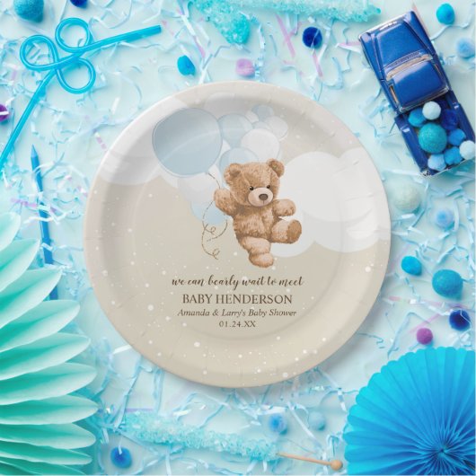Bearly Wait Dusty Blue Teddy Bear Napkins Pappteller (Party)