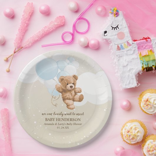 Bearly Wait Dusty Blue Teddy Bear Napkins Pappteller (Party)