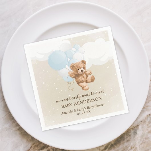 Bearly Wait Dusty Blue Teddy Bear Napkins Serviette