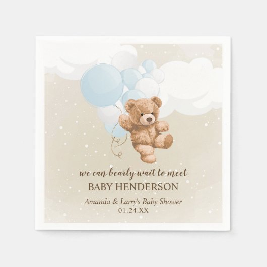 Bearly Wait Dusty Blue Teddy Bear Napkins Serviette (Vorderseite)
