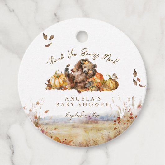 Bearly Wait Fall Woodland Watercolor Babydusche Geschenkanhänger (Vorderseite)