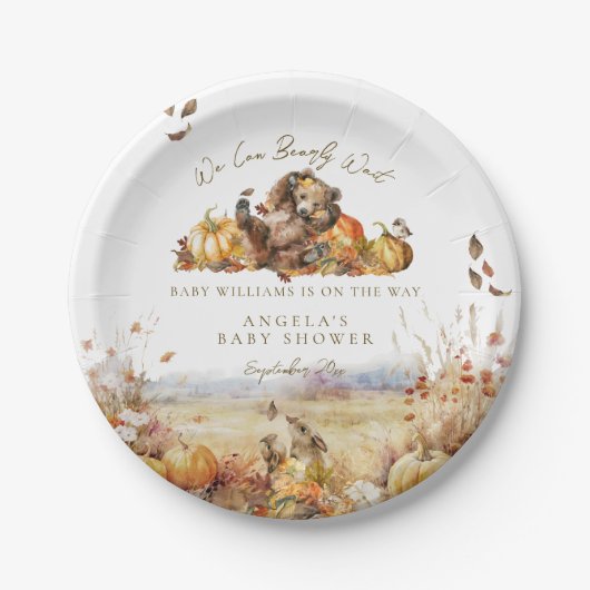 Bearly Wait Fall Woodland Watercolor Babydusche Pappteller (Vorderseite)