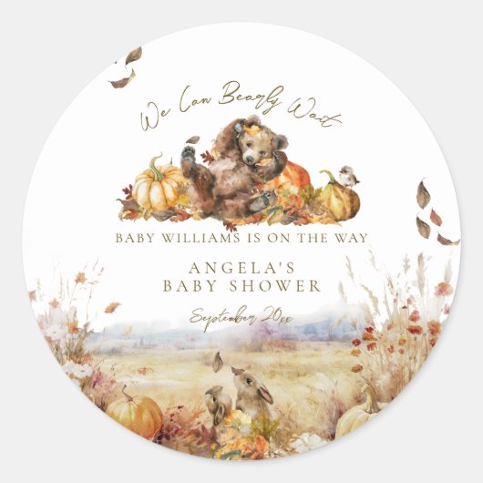 Bearly Wait Fall Woodland Watercolor Babydusche Runder Aufkleber (Vorderseite)
