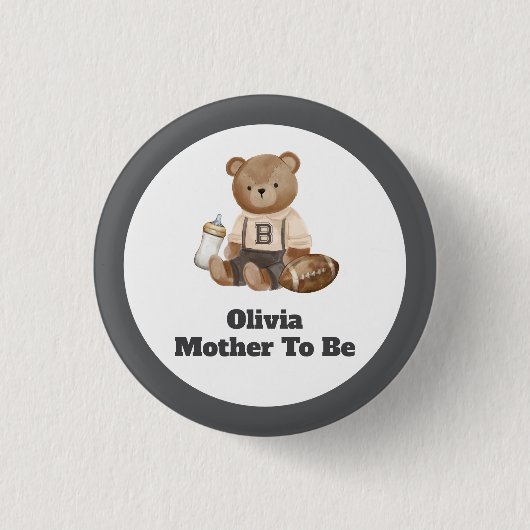 Bearly Wait Football Junge Baby Shower Button (Vorderseite)