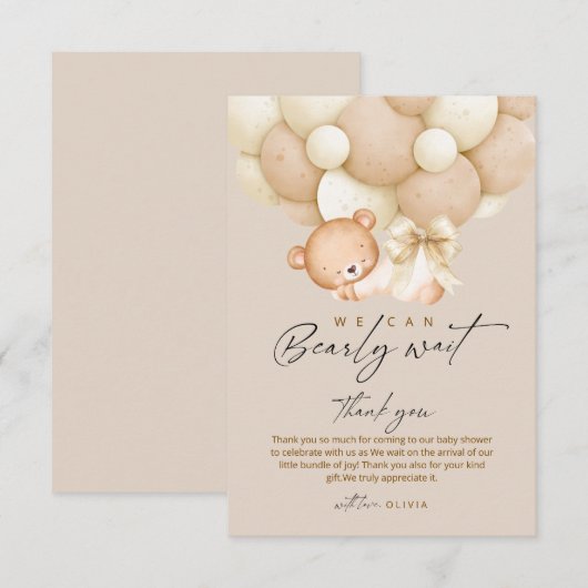 Bearly Wait Gender Neutral Baby Shower    Dankeskarte (Vorne/Hinten)
