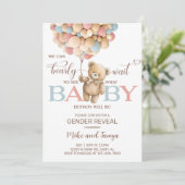 Bearly wait gender reveal invite, bear balloons. einladung (Stehend Vorderseite)