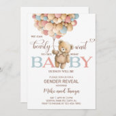 Bearly wait gender reveal invite, bear balloons. einladung (Vorne/Hinten)