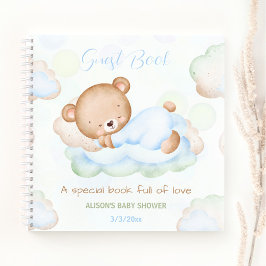 Bearly Wait Green Blue Boy Baby Dusche Gästebuch Notizblock