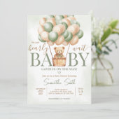 Bearly Wait Green Hot Air Ballon Babydusche Einladung (Stehend Vorderseite)